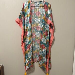 Cato Vibrant Floral Kimono with Pink and Blue Accents